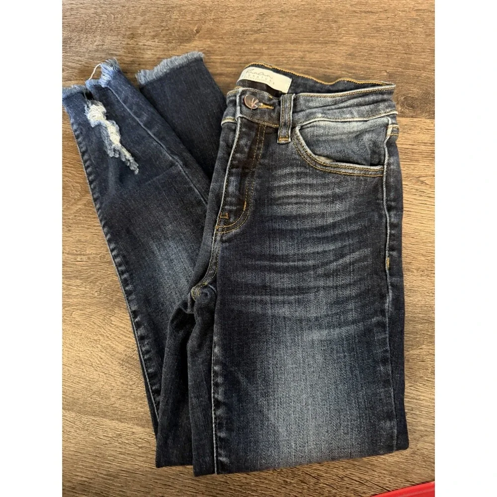 Kancan Signature MidRise Ankle distressed Skinny Jeans Womens 25 Buckle Raw Hem